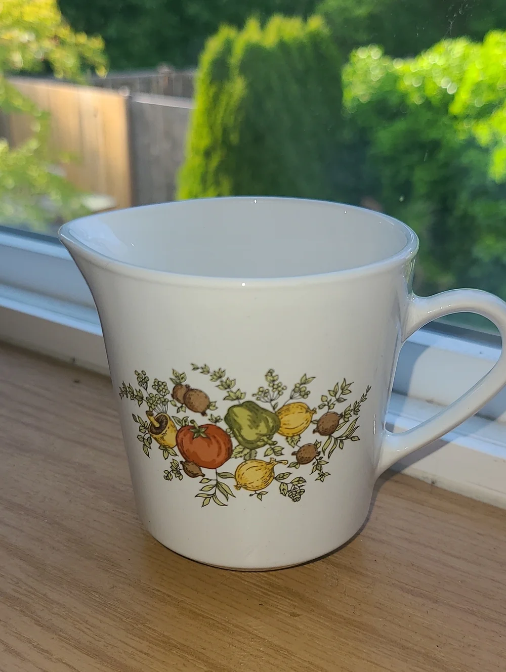White Ceramic Creamer with Harvest Fruit Motif